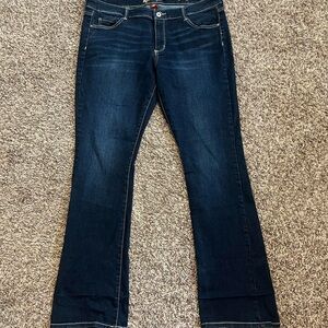 Arizona jeans dark wash boot cut flare with tan stitching y2k